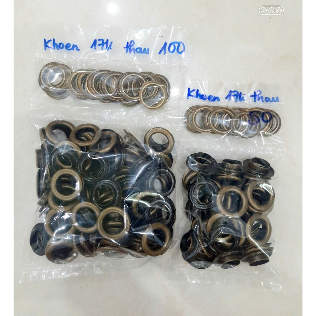 Khoen ore mắt cáo 17mm Bằng thau không gỉ Màu bạc,vàng,đồng Chân cao 7ly Khuy mắt cáo bấm vải Phụ liệu may mặc túi xách - Ảnh 3