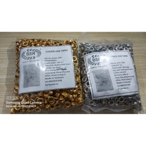 Khoen ore 5mm Khuy mắt cáo đóng bạt, bấm túi giấy Bằng sắt xi màu bạc / màu vàng Túi 1000 cái / Túi 1kg