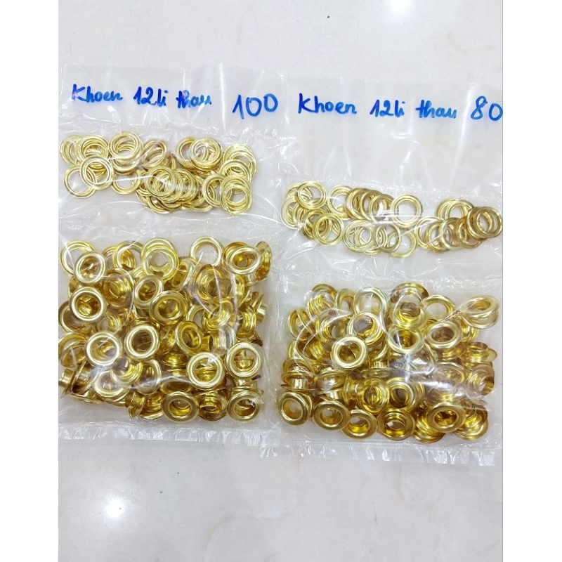 Khoen ore 12mm Khoen mắt cáo 12ly Thau không gỉ Màu vàng Khuy mắt cáo bấm vải Túi 100 cái (có long đền) - Ảnh 3