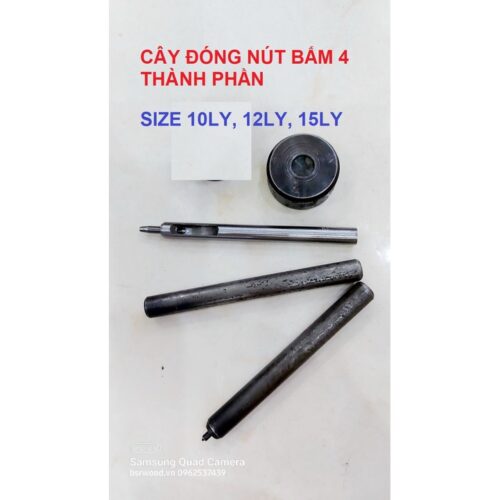 Bộ dụng cụ đóng nút bấm 4 thành phần (nút lò xo,nút bấm quần jean, nút áo gió,túi ví) Cây đục lỗ,cây đóng nút bấm,đế kê