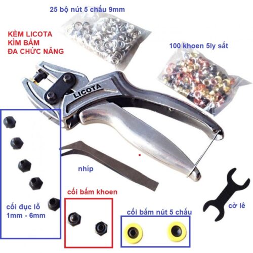 Alternative view of Kềm bấm đa chức năng LICOTA AGP-LP04S Kìm bấm lỗ 1mm-6mm Kìm bấm khoen 5mm Kìm bấm nút 5 chấu (nút sắt vành) 9mm