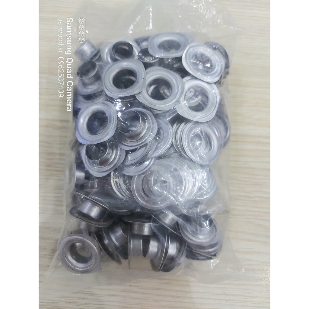Khoen mắt cáo ore 10mm Khoen bạt 10ly nhôm Khuy mắt cáo đóng bạt, bấm bạt Bằng NHÔM Túi 100 cái + 100 long đền - Ảnh 2