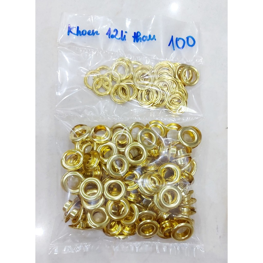 Khoen ore 12mm Khoen mắt cáo 12ly Thau không gỉ Màu vàng Khuy mắt cáo bấm vải Túi 100 cái (có long đền) - Ảnh 4
