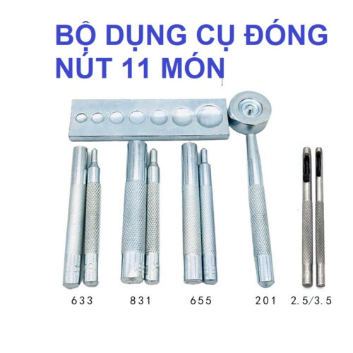 Bộ dụng cụ đóng nút bấm 4 thành phần (nút lò xo 10/12/15mm + nút chén 15mm) gồm 11 món Hàng nhập