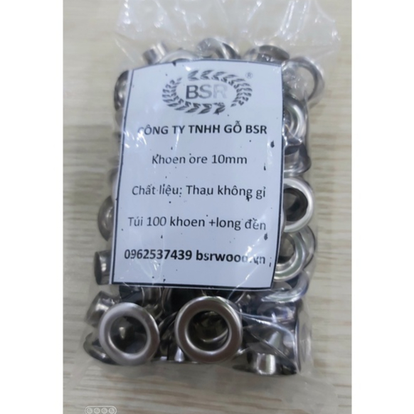 Khoen ore 10mm Khoen mắt cáo 10ly Thau không gỉ Khuy mắt cáo bấm vải Túi 100 cái (có long đền) Màu bạc/ vàng/ đồng - Ảnh 3
