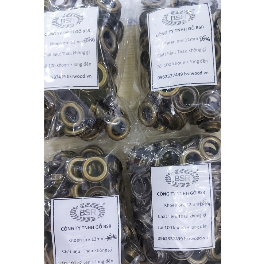 Khoen ore 12mm Khoen mắt cáo 12ly Thau không gỉ Khuy mắt cáo bấm vải Túi 100 cái (có long đền) Màu đồng / Màu đen - Ảnh 5