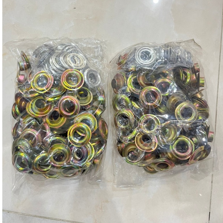 Khoen ore 16mm (16ly) Chân cao 10mm Khuy mắt cáo Chuyên dùng đóng bạt xe tải Bằng sắt xi màu Túi 100 cái + 100 long đền
