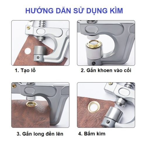 Alternative view of Kìm bấm khoen mắt cáo 10mm 12mm Bấm khoen lên giấy, da, bạt Cần đục lỗ sẵn