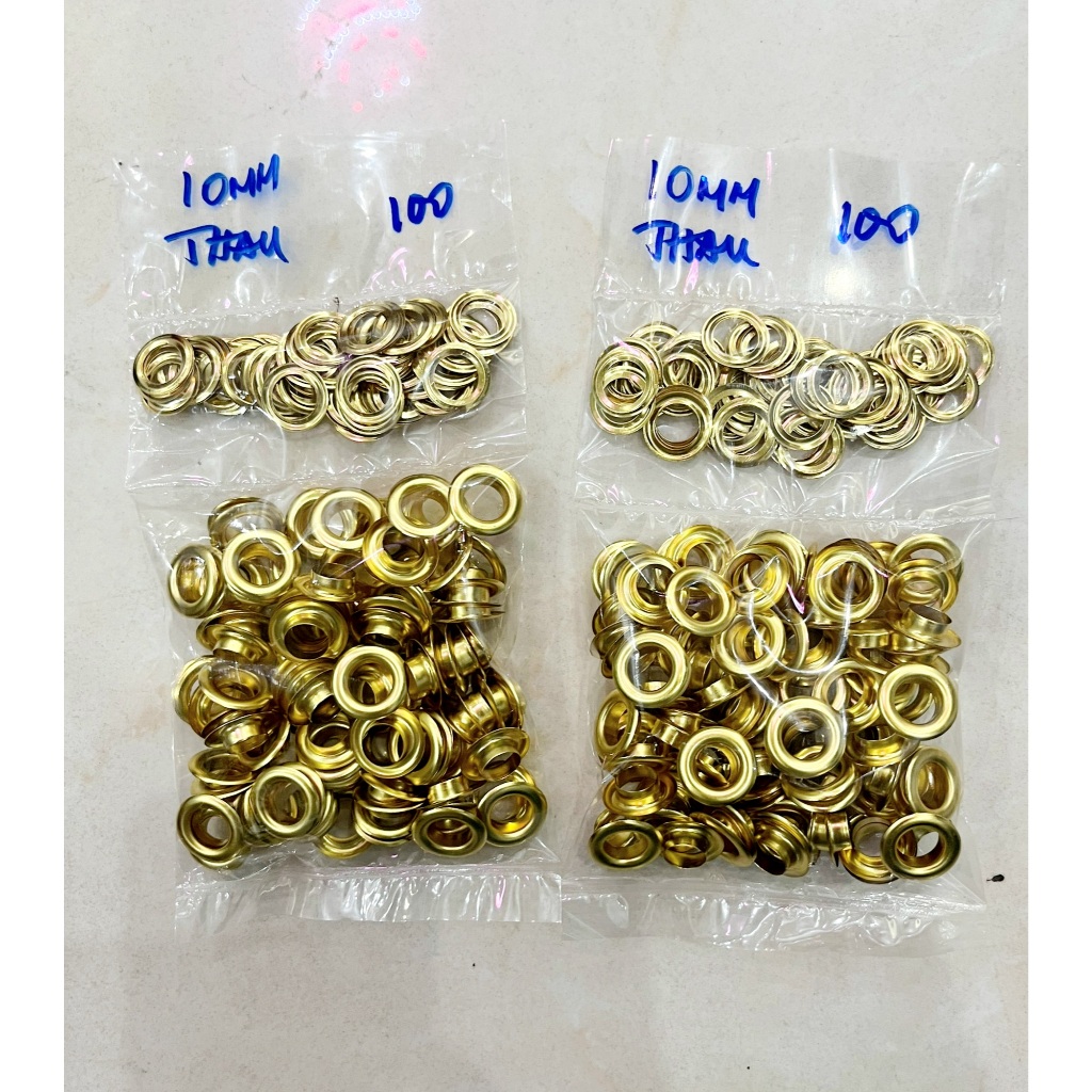 Khoen ore 10mm Khoen mắt cáo 10ly Thau không gỉ Khuy mắt cáo bấm vải Túi 100 cái (có long đền) Màu bạc/ vàng/ đồng - Ảnh 2