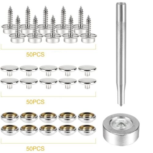 Alternative view of Combo bộ dụng cụ đóng nút tán nón bảo hiểm + 50 bộ nút (1 bộ 3 món,15mm, bằng sắt, màu bạc)