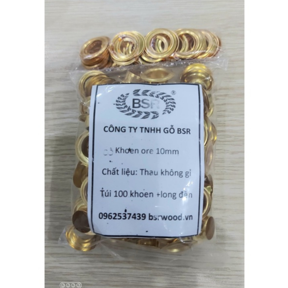 Khoen ore 10mm Khoen mắt cáo 10ly Thau không gỉ Khuy mắt cáo bấm vải Túi 100 cái (có long đền) Màu bạc/ vàng/ đồng - Ảnh 4