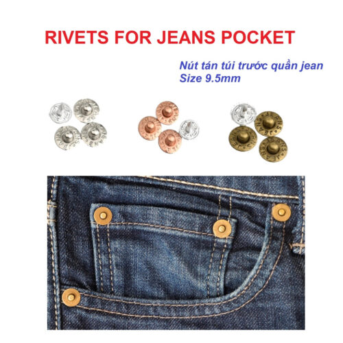 Nút quần jean (rivets for jeans pocket) 9.5mm Nút đóng túi Nút trang trí quần áo Hàng không gỉ sét Bịch 100 nút