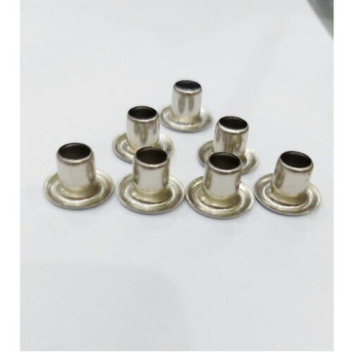 Alternative view of Khoen ore mắt cáo 6mm Chân cao 8mm Khoen đóng formex dày Bằng sắt xi Màu bạc (Khoen đóng máy có cối hít khoen lên trên)