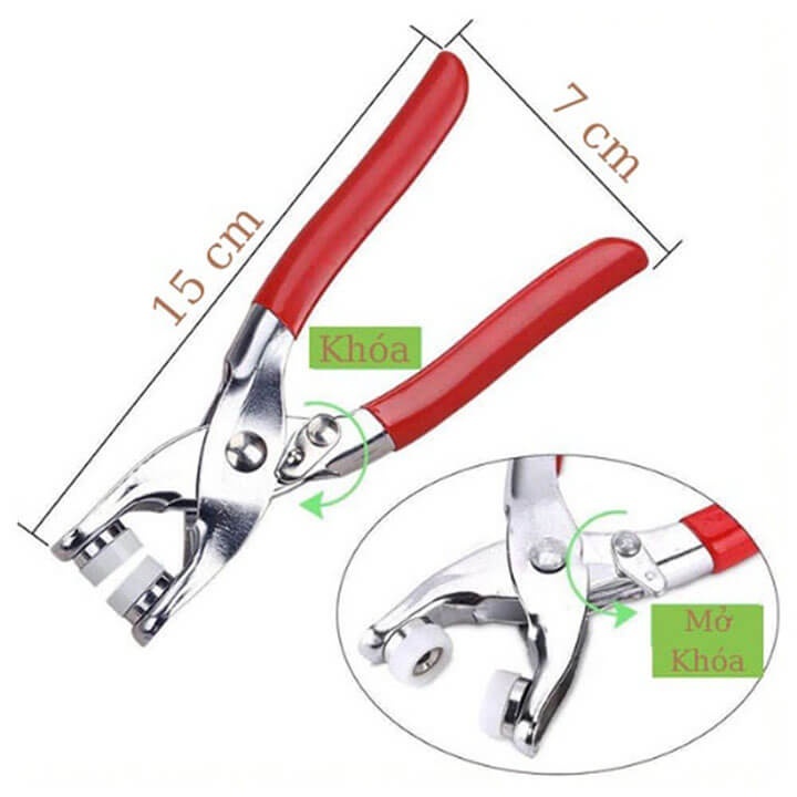 Kìm bấm cúc áo (nút vành / nút 5 chấu / nút áo em bé) Size 9mm Bấm lên vải được - Ảnh 4