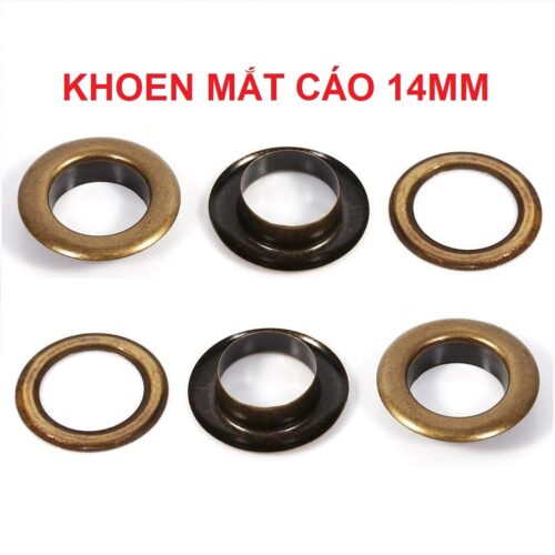 Khoen ore 14mm Khoen mắt cáo 14ly Thau không gỉ Màu đồng Khuy mắt cáo bấm vải Túi 100 cái (có long đền) Phụ liệu may mặc