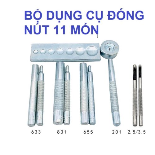 Dụng cụ đóng nút bấm 4 thành phần (nút lò xo 10/12/15mm + nút chén 15mm) gồm 11 món Hàng nhập