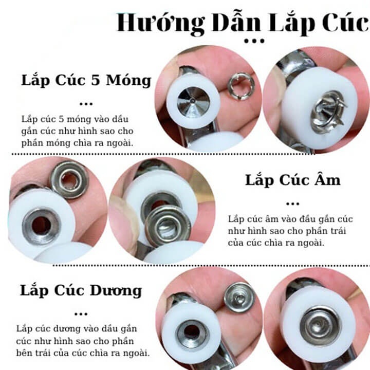 Kìm bấm cúc áo (nút vành / nút 5 chấu / nút áo em bé) Size 9mm Bấm lên vải được - Ảnh 7