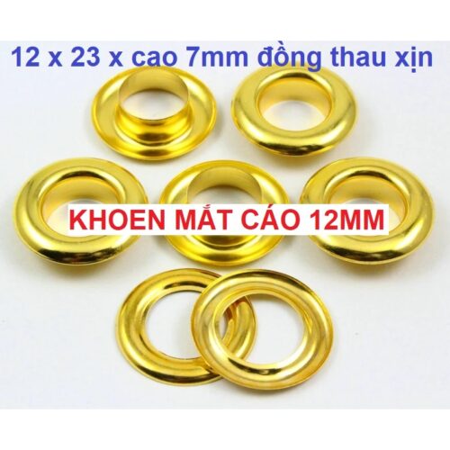 Khoen ore 12mm Khoen mắt cáo 12ly Thau không gỉ Màu vàng Khuy mắt cáo bấm vải Túi 100 cái (có long đền)