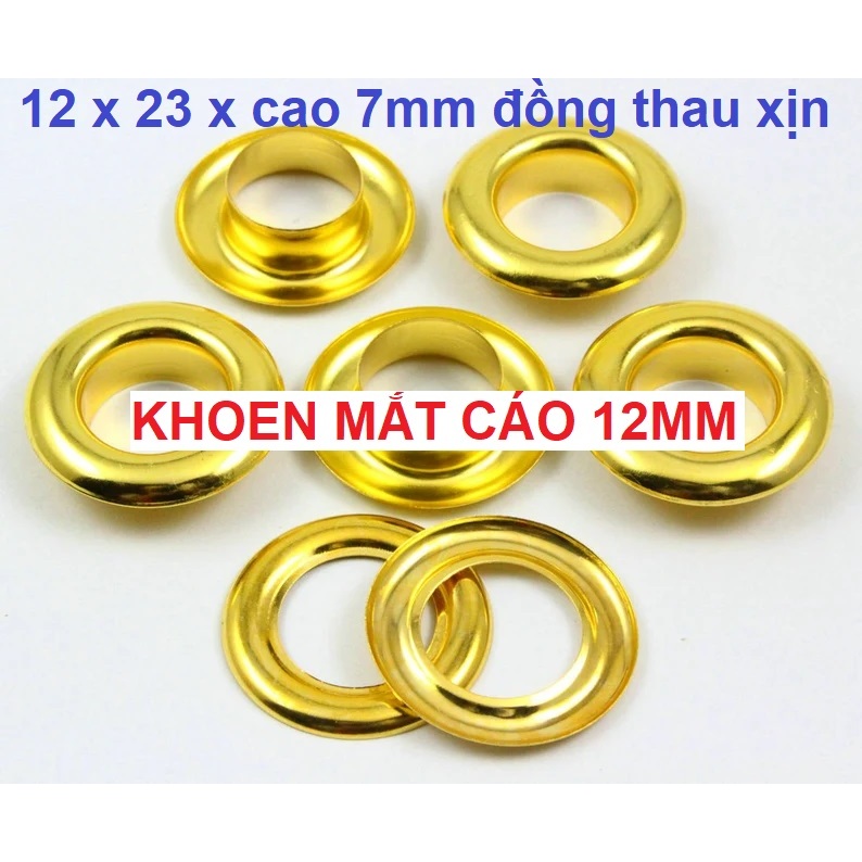 Khoen ore 12mm Khoen mắt cáo 12ly Thau không gỉ Màu vàng Khuy mắt cáo bấm vải Túi 100 cái (có long đền)