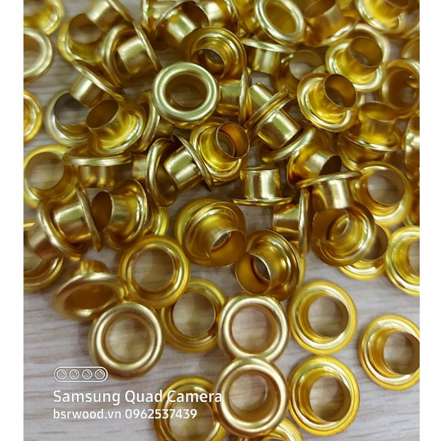 Khoen ore 6mm Khoen mắt cáo 6 ly Thau không gỉ MÀU VÀNG Khuy mắt cáo bấm vải Túi 100 cái (có long đền) Phụ liệu may mặc