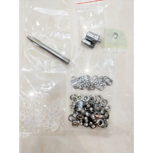 Combo 1 cối đóng khoen mắt cáo dùng cho máy thủ công+100 khoen ore 8li (màu bạc)+100 long đền nhựa+1 cây đục tạo lỗ 6li