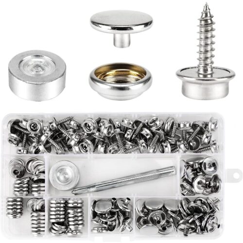 Combo bộ dụng cụ đóng nút tán nón bảo hiểm + 50 bộ nút (1 bộ 3 món,15mm, bằng sắt, màu bạc)
