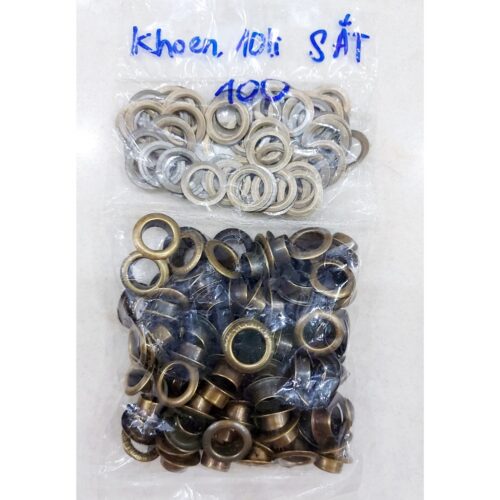 Khoen ore mắt cáo 10mm Khuy luồn oze Khuy đột bạt,khoen bạt Bằng sắt xi Màu ĐỒNG Bịch 100 cái Có long đền