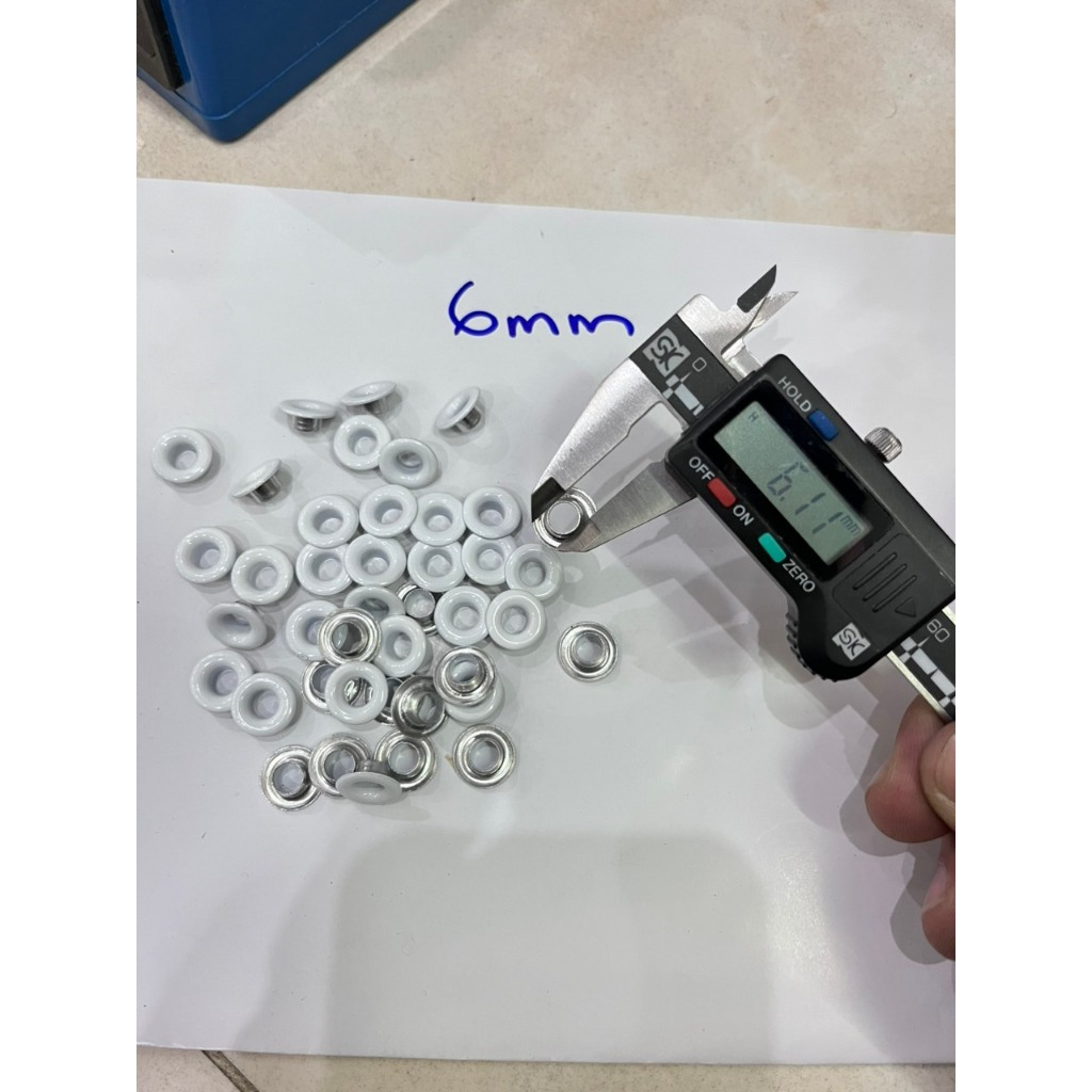 Khoen ore mắt cáo 4mm,5mm,6mm Khuy bấm giày xỏ lỗ dây dù giày thể thao Bằng Nhôm Sơn Trắng Túi 100 cái Có long đền - Ảnh 7