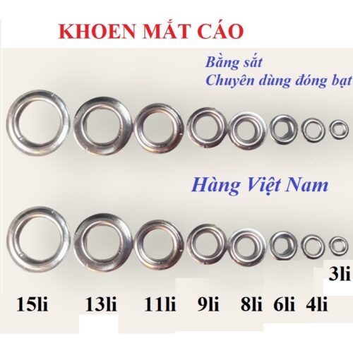 Khoen mắt cáo, khoen ore mắt cáo, khuy bạt, khuy luồn oze Chất liệu sắt Hàng Việt Nam Chuyên dùng đóng bạt, túi giấy