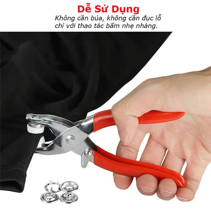 Kìm bấm cúc áo (nút vành / nút 5 chấu / nút áo em bé) Size 9mm Bấm lên vải được - Ảnh 2