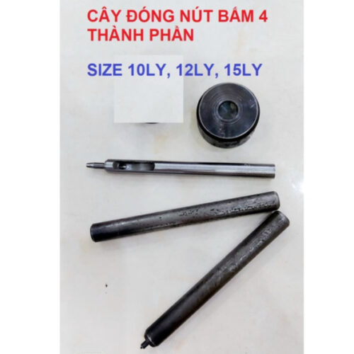 Bộ dụng cụ đóng nút bấm 4 thành phần (nút lò xo,nút chén,nút bấm quần jean, nút áo gió,túi ví) Cây đục lỗ cây đóng đế kê
