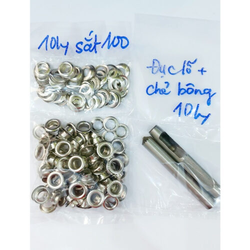 Combo bộ đục bông (TÁN CHẺ) đóng khoen ore (mắt cáo) +100 khoen (bằng sắt,màu ngẫu nhiên,có long đền) Đóng bạt, túi giấy