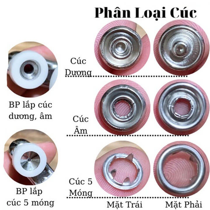 Kìm bấm cúc áo (nút vành / nút 5 chấu / nút áo em bé) Size 9mm Bấm lên vải được - Ảnh 5