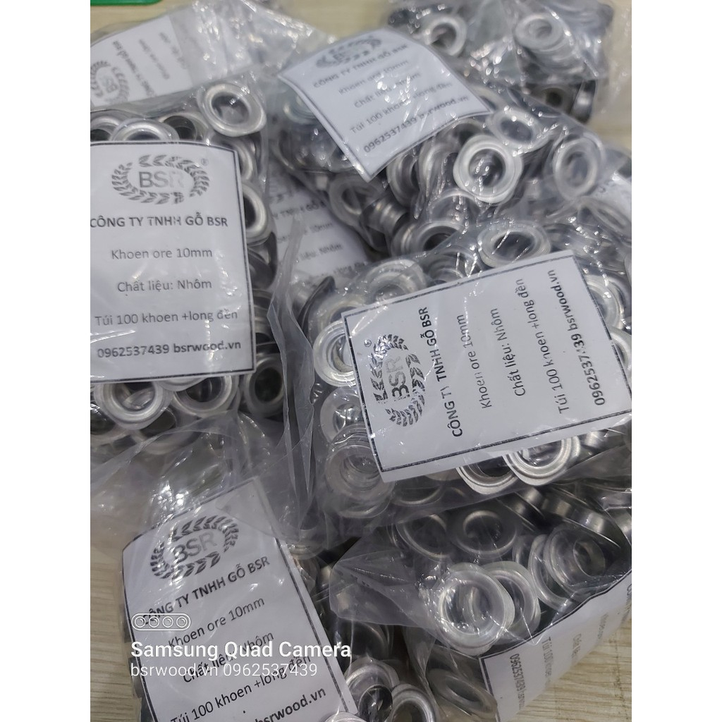 Khoen mắt cáo ore 10mm Khoen bạt 10ly nhôm Khuy mắt cáo đóng bạt, bấm bạt Bằng NHÔM Túi 100 cái + 100 long đền - Ảnh 3
