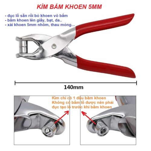Alternative view of Kìm bấm khoen 5mm Bấm khoen lên giấy,da,bạt KHÔNG XÀI LONG ĐỀN