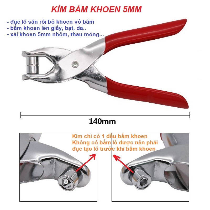 Kìm bấm khoen 5mm Bấm khoen lên giấy,da,bạt KHÔNG XÀI LONG ĐỀN - Ảnh 2