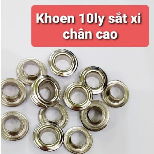 Khoen bạt khoen ore 10mm Chân cao 7mm Khuy mắt cáo đóng bạt 10ly Bằng sắt Màu bạc Bịch 100 khoen + 100 long đền