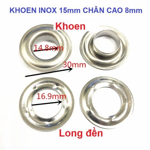 Alternative view of Khoen ore 15mm Chân cao 8mm Khuy mắt cáo Chuyên đóng bạt Loại Xịn Chống gỉ sét môi trường mặn Bằng Inox 201 Chưa xi