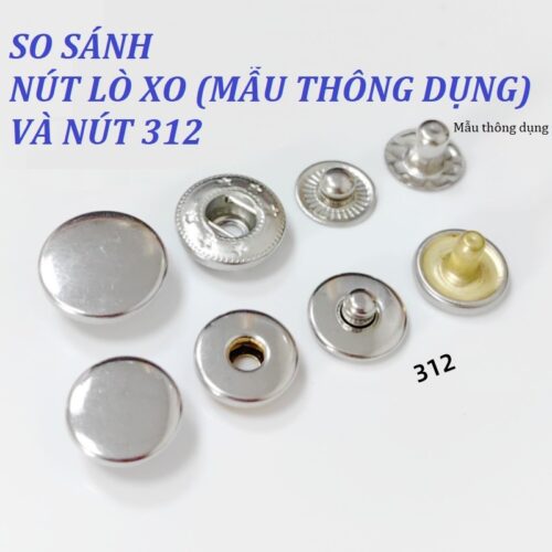Nút bấm 4 thành phần Mã 312 Size 12mm Thau không gỉ nút áo da cao cấp, áo khoác, quần jean