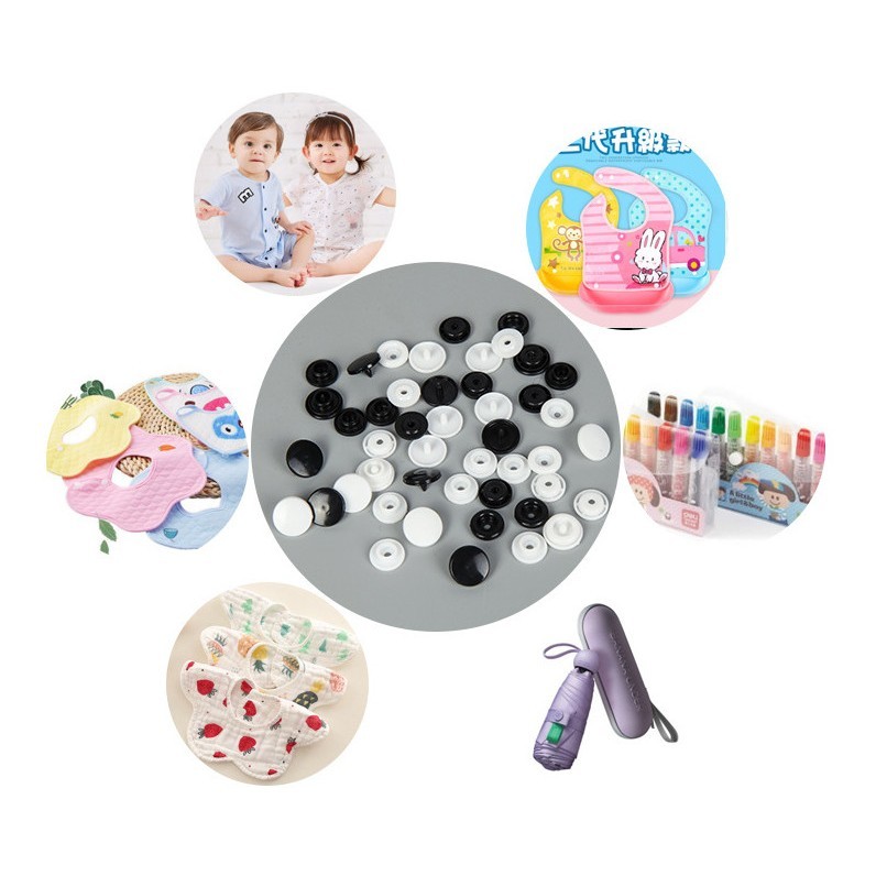 Nút bấm nhựa 4 chi tiết Nút áo mưa, nút áo sơ mi, nút bấm bìa hồ sơ Size T3 T5 T8 Bấm lên vải,bạt,simili,nhựa,giấy được - Ảnh 8