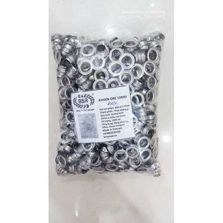 Khoen ore 13mm Bằng Thau không gỉ xi Màu BẠC Bán sỉ 1000 cái KHÔNG long đền Khuy mắt cáo 13ly đóng quần áo, bạt - Ảnh 2