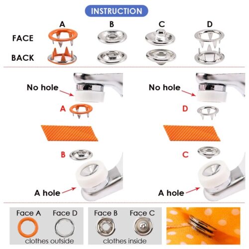 Alternative view of [SỈ] Nút bấm vành 9mm Cúc áo em bé Nút bấm 5 chấu Nút bấm 4 chi tiết Bằng thau không gỉ Bọc sơn nhiều màu Bịch 1000 bộ