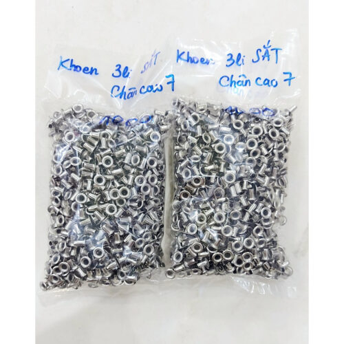 Khoen mắt cáo 3mm (Khoen ore 3 ly) Chân cao 7ly Khuy mắt cáo đóng bạt, túi giấy Bằng sắt Túi 100 cái (không có long đền)