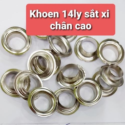 Khoen bạt khoen ore 14mm Chân cao 7mm Khuy mắt cáo đóng bạt 14ly Bằng sắt Màu bạc Bịch 100 cái + 100 long đền
