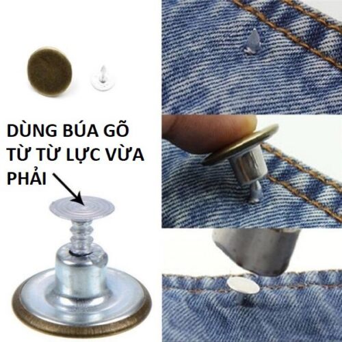 Alternative view of Nút quần jean quần bò Bằng thau không gỉ Màu đồng Màu bạc Loại trơn và loại có chữ Cúc khuy gài Bịch 10 cái