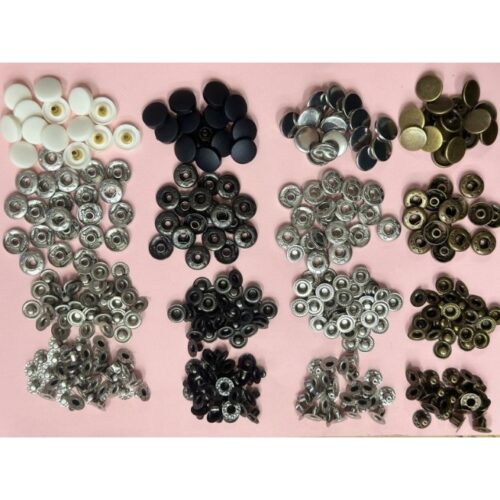 Nút bóp nút bấm 4 chi tiết/ 4 thành phần nhựa trắng & nhựa đen, màu bạc & màu đồng Size 15mm