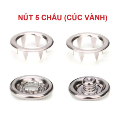 Nút bấm 5 chấu (cúc sắt vành, nút áo em bé) Size lớn 15mm, 20mm Bằng thau không gỉ Màu bạc Bịch 10 bộ