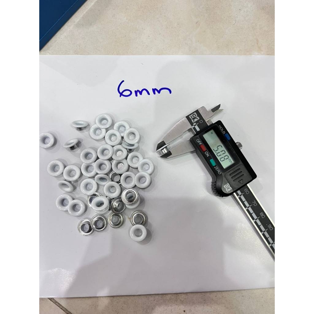 Khoen ore mắt cáo 4mm,5mm,6mm Khuy bấm giày xỏ lỗ dây dù giày thể thao Bằng Nhôm Sơn Trắng Túi 100 cái Có long đền - Ảnh 4
