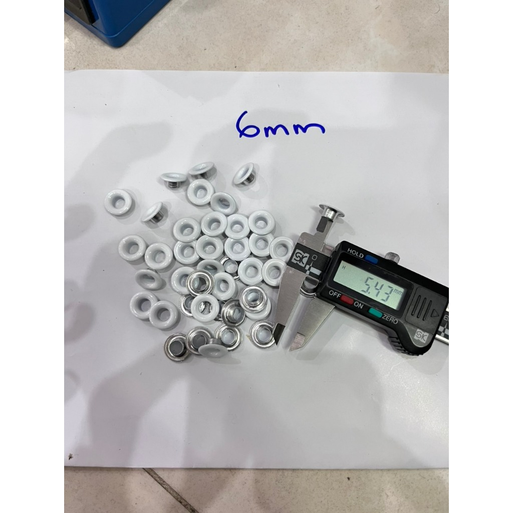 Khoen ore mắt cáo 4mm,5mm,6mm Khuy bấm giày xỏ lỗ dây dù giày thể thao Bằng Nhôm Sơn Trắng Túi 100 cái Có long đền - Ảnh 6