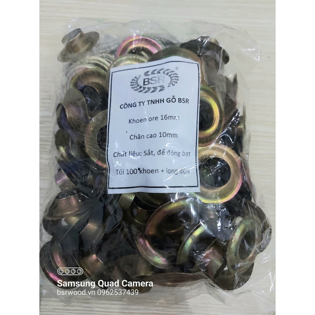 Khoen ore 16mm (16ly) Chân cao 10mm Khuy mắt cáo Chuyên dùng đóng bạt xe tải Bằng sắt xi màu Túi 100 cái + 100 long đền - Ảnh 3